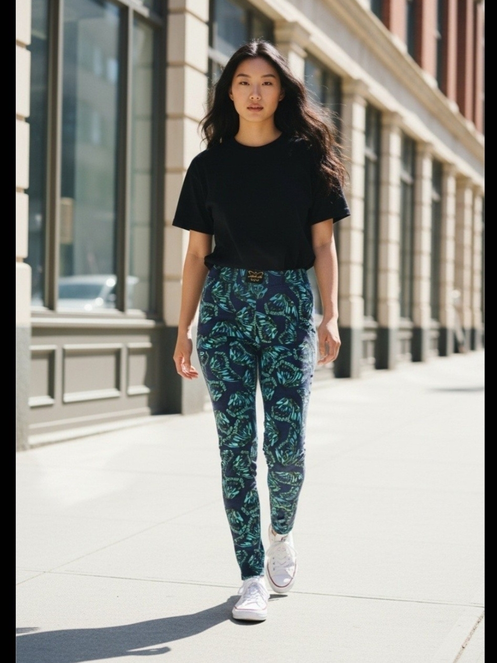 Laila Ali Womens S High-Rise Tropical Print Joggers Chic Stylish - Green/Blue